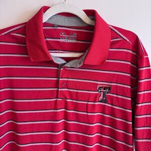 Mens Texas Tech Under Armour Performance Polo Red/Black/White Stripe Med EUC